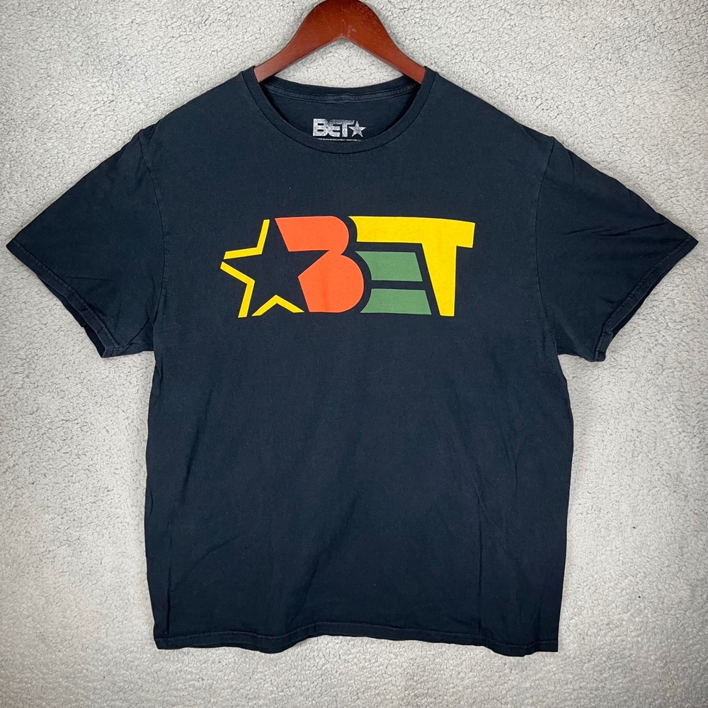 BET Black Entertainment Television Logo Graphic T-Shirt Mens XL Black Cotton